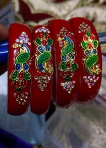 Red Peacock Bangles (Set of 4)
