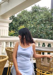 Blue Ruffle Detail Mini Dress