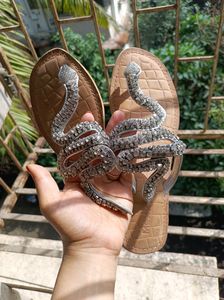 Luxury Diamond Studded Classy Snake Design Leather Sandal