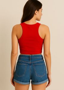 Bold Red Ribbed Crop Tank Top – Sleek &amp; Stylish