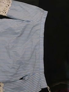 Striped Off-Shoulder Top with Lace Sleeves