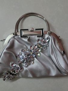 Beautiful Silver Clutch Cum Sling Bag