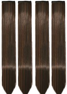Hair Streak Colored Extension Highlighter For Women And Girls (Set Of 4pc) (Medium Brown)