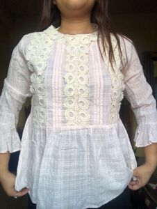 Pink Lace Detail Flared Top
