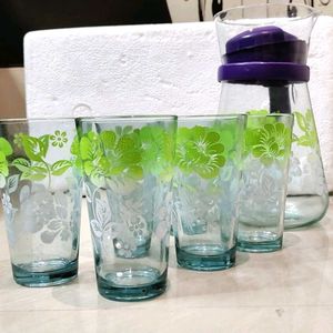 Floral Pitcher and Glass Set