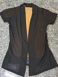 Sheer Black Short Sleeve Duster