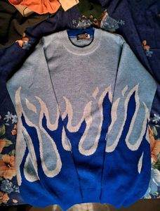 Y2k Blue Flame Aesthetic Sweater