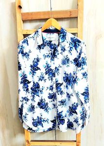 Blue Floral Print Cotton Shirt Size-42-44