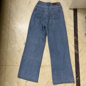 SASSAFRAS- Wide Leg Heart Print Blue Jeans