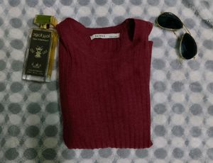 Fitted Maroon Ribbed Winter TOP