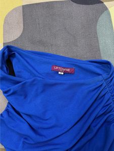 Blue One-Shoulder Ruched Top
