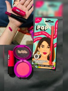 Sugar ,Pink Blush Lipstick And Liner( 3 combo Set)