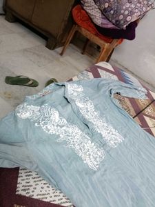 Embroidered Light Blue Kurti and pant set