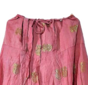 Pink &amp; Gold Leaf Print Skirt