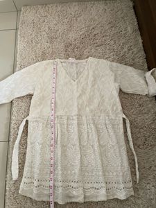 Off White Embroidered Short Kurti