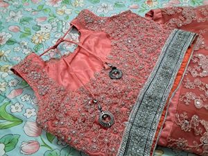 Peach Silver Embroidered Lehenga Choli