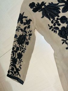 Elegant Beige Tunic with Black Embroidery