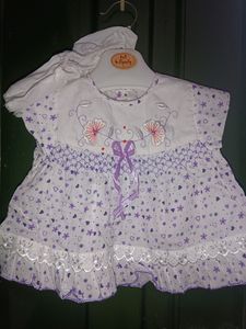 New Born Baby Pure Cotton Frock(Purple) With Panty