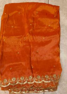 Orange Embroidered saree