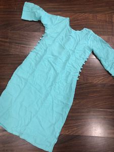 Stylish Blue Kurta Pant Dupatta with Pom-Poms