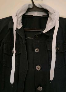 Black Denim Jacket with Hoodie