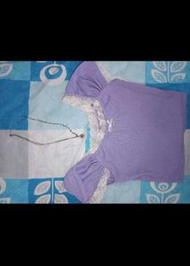 Lilac Lace Trim Crop Top