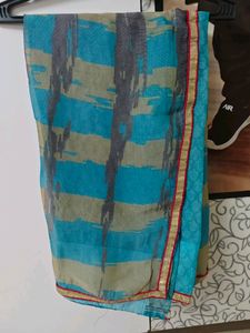 Pretty Blue Saree With Bright Red Border