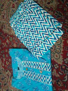 Blue Printed Kurti Set
