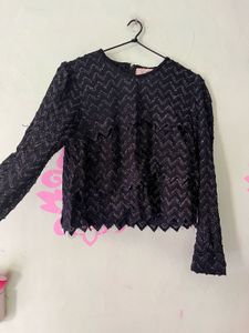 Black Full Sleeves Party Glam Top