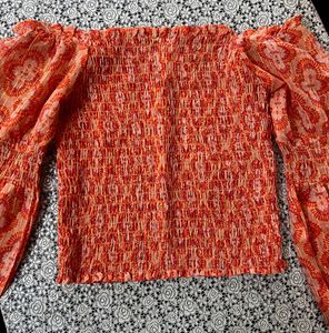 Orange Floral Sleeve Top