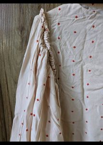 Salmon Colored Shirt With Lovely Red Dot Print.