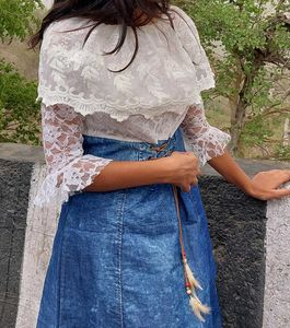 Denim Skirt &amp; Lace Top Set