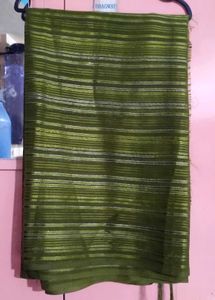 Olive Green Striped Saree