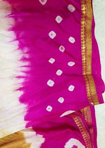 Pink Bandhani Saree with Gold Border