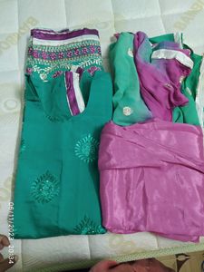 Green &amp; Pink Embroidered Salwar Kameez Suit