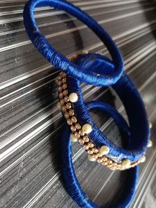 Blue &amp; Gold Silk Thread Bangles