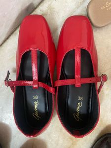 Red Patent Leather T-Strap Flats