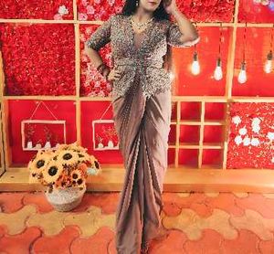 Elegant Brown Ready to Wear Embellished Saree