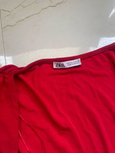 ZARA Red Draped Wrap-Style Top