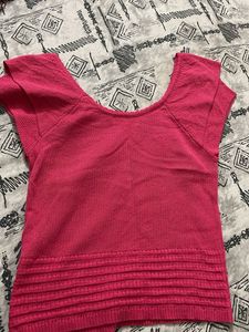 Hot Pink Crop Top With Strechable Fabric