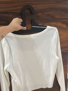 White Ribbed Long Sleeve Top
