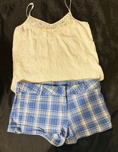 Beautiful Top With Lace And Plaid Short
