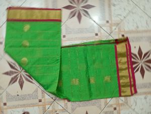 Green &amp; Gold Checked Saree