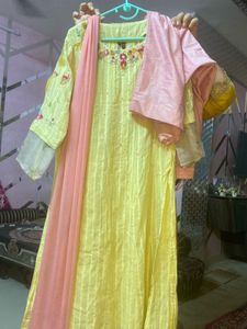 Yellow Embroidered Soft CottonKurta Set