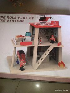 Fire Station Playset, Wooden Dollhouse Kid’s Toy,