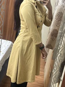 Mustard Yellow A-Line Dress with Button Detailing