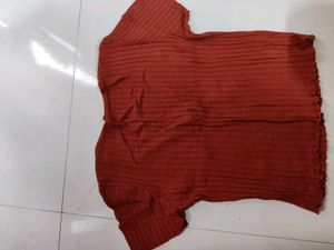 3 rust Ruffled Knit Top