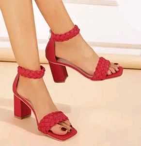 Maroon Braided Ankle Strap Heels