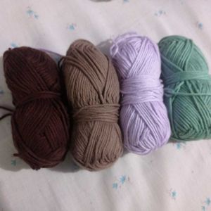 thick crochet yarn, lavender, green, brown