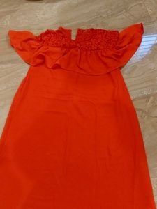 Coral Off-Shoulder Ruffle Dress